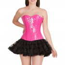 Pink Corset PVC Faux Leather Burlesque Overbust Tissue Skirt Halloween Dress