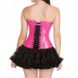 Pink Corset PVC Faux Leather Burlesque Overbust Tissue Skirt Halloween Dress
