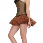 Brown Corset Cotton Black Leather Piping Gothic Overbust Halloween Party Dress
