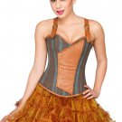 Cotton and Leather Straps Waist Training Overbust Corset & Skirt Halloween Dress