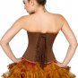 Brown Corset Cotton Brocade and Leather Belt Burlesque Overbust Halloween Dress