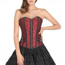 Red Black Corset Brocade Zipper Stripes Halloween Dress Steampunk Overbust Dress
