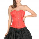 Red Corset Satin Double Boned Halloween Dress Burlesque Bustier Overbust Dress
