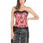 Pink Corset Satin Black Tissue Flocking Lace Halloween Prom Dress Overbust Dress