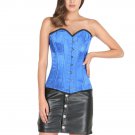 Blue Corset Satin Spiral Steel Bone Halloween Prom Dress LONGLINE Overbust Dress