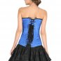 Blue Corset Satin Black Leather Belt Gothic Halloween Party Dress LONG Overbust