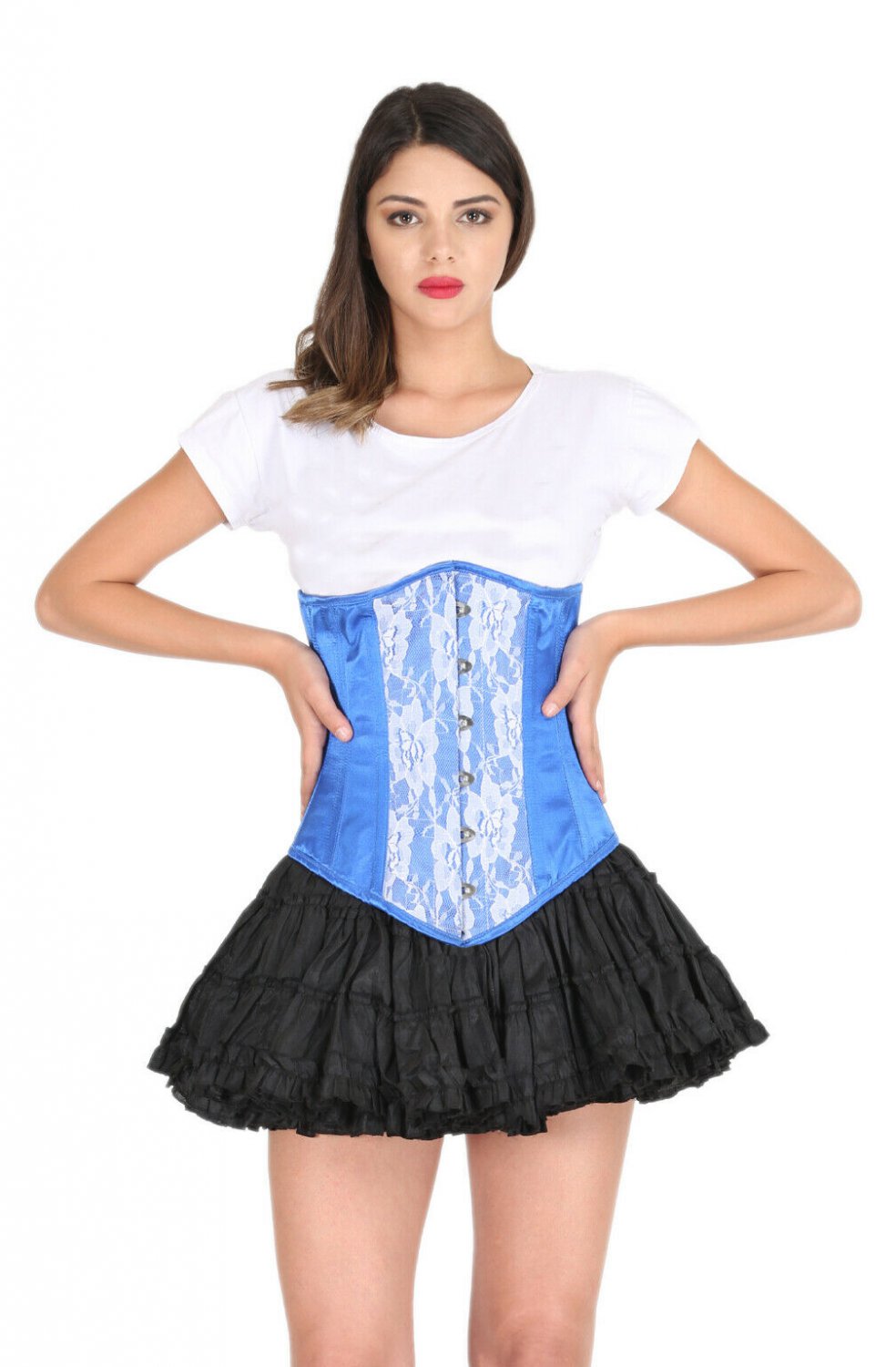 Blue Corset Satin White Net Gothic Halloween Women's Party Dress Burlesque Dress
