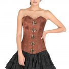 Brown Corset Satin Front Seal Lock Goth Halloween Prom Dress LONG Overbust Dress
