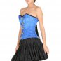 Blue Corset Satin Front Seal Lock Halloween Prom Dress Steampunk Overbust Dress