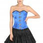 Blue Corset Satin Front Seal Lock Halloween Prom Dress Steampunk Overbust Dress