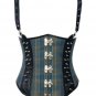 Blue Checkered Cotton Black Leather Strap Gothic PLUS SIZE Corset Underbust Top