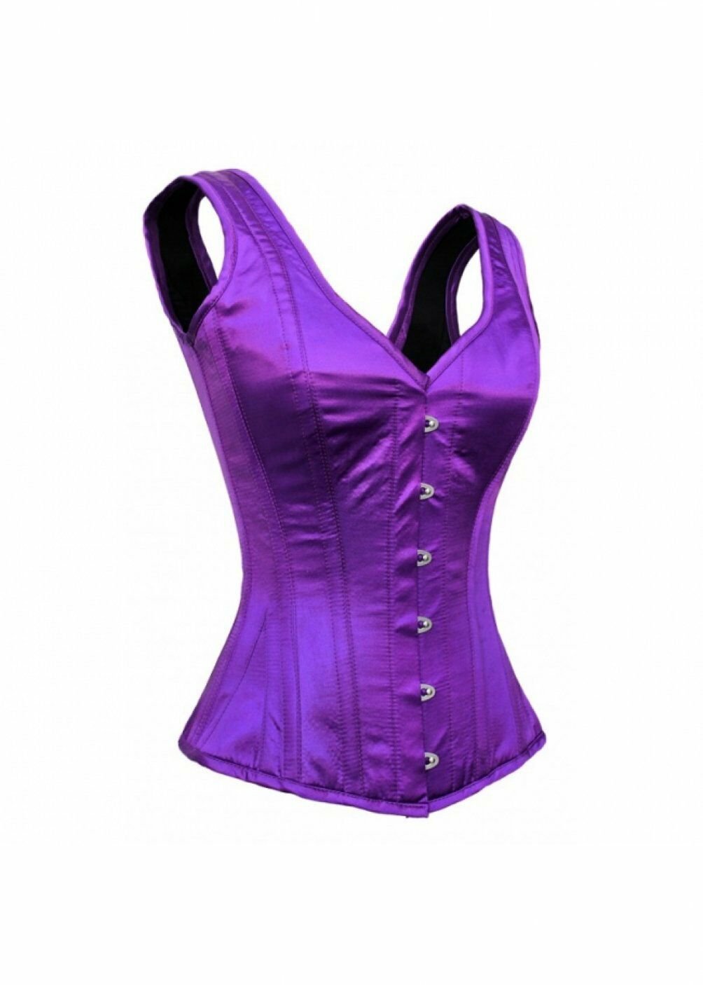 Purple Satin Shoulder Straps Burlesque Christmas Waist Cincher Overbust Corset