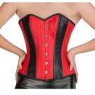 Red Black Leather Steampunk Christmas Bustier Overbust Corset Waist Training Top