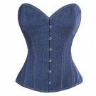 Christmas Costume Blue Denim Burlesque Bustier Waist Training Overbust Corset