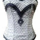 White Satin Black Sequins Burlesque Overbust PLUS SIZE Corset Waist Training
