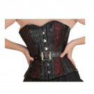 Red Black Brocade And Leather Costume Gothic Burlesque Overbust PLUS SIZE Corset
