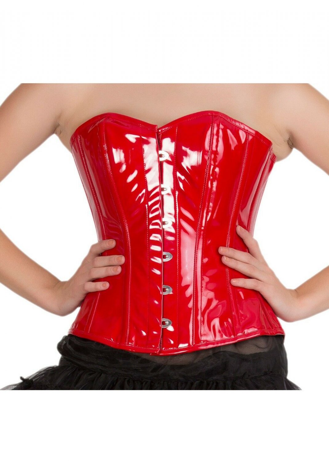 Red PVC Leather Steampunk Overbust PLUS SIZE Corset Waist Training Costume Top