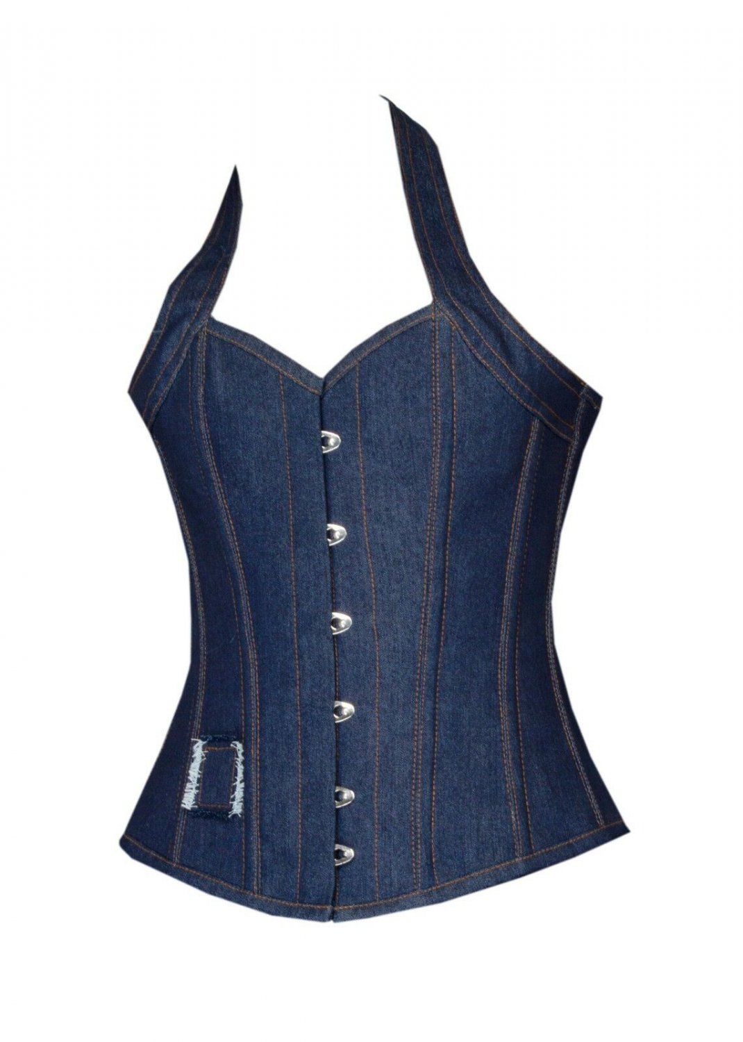 Blue Denim Halter Neck Steampunk Gothic Overbust PLUS SIZE Corset Waist Training