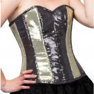 Golden Black Georgette Handmade Sequin Christmas Overbust Corset Waist Training