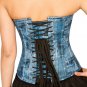 Blue Corset Denim Print Faux Leather Christmas Costume Overbust Bustier Corset