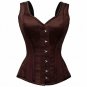 Brown Satin Shoulder Strap Burlesque Christmas Overbust Corset Waist Training