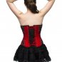 Red Satin Sequins Burlesque Christmas Costume Overbust Corset Waist Cincher