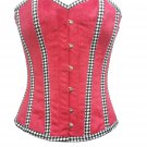 Red Velvet Check Stripes Burlesque Christmas Overbust Corset Waist Training