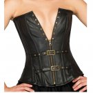 Black Leather Gothic Costume Bustier Overbust Zip PLUS SIZE Corset Waist Shaper