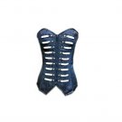 Blue Brocade Zipper Steampunk Bustier Burlesque Long Overbust PLUS SIZE Corset