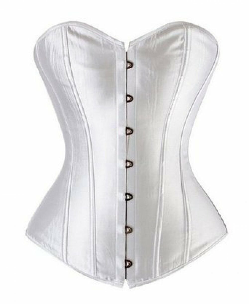 White Satin Goth Burlesque Overbust Christmas Costume Corset Waist Training