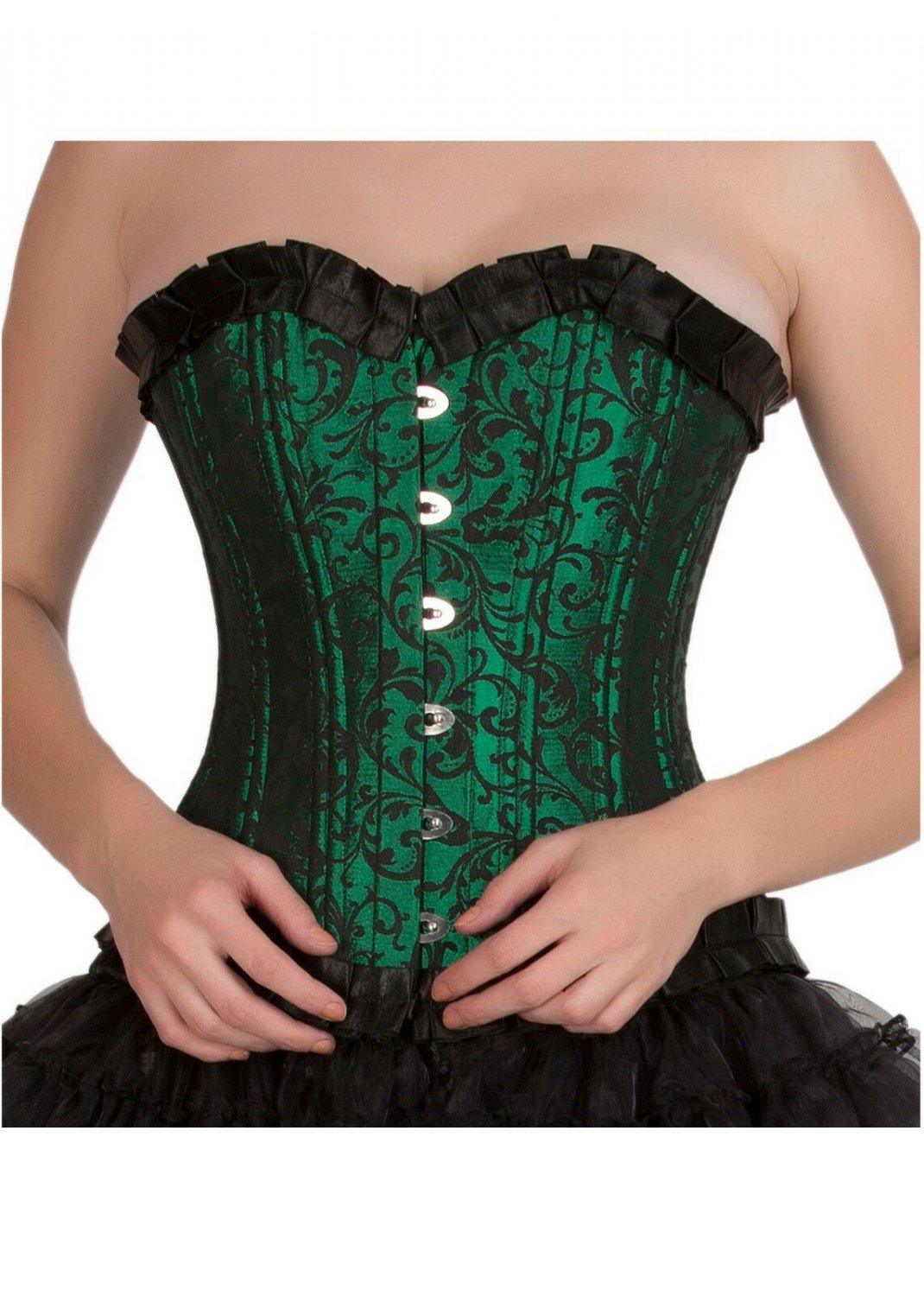 Green Black Brocade DOUBLE BONE Christmas Costume Burlesque Overbust Corset
