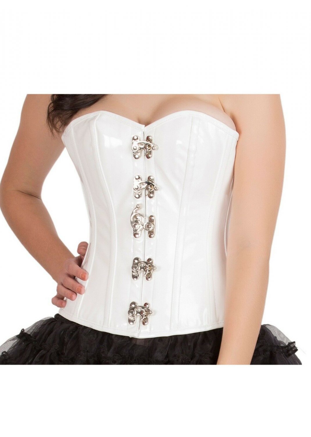 White Leather Christmas Steampunk Bustier Overbust Corset Waist Training