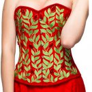 Red Velvet Embroidery Steampunk Bustier Christmas Overbust Corset Waist Shaper