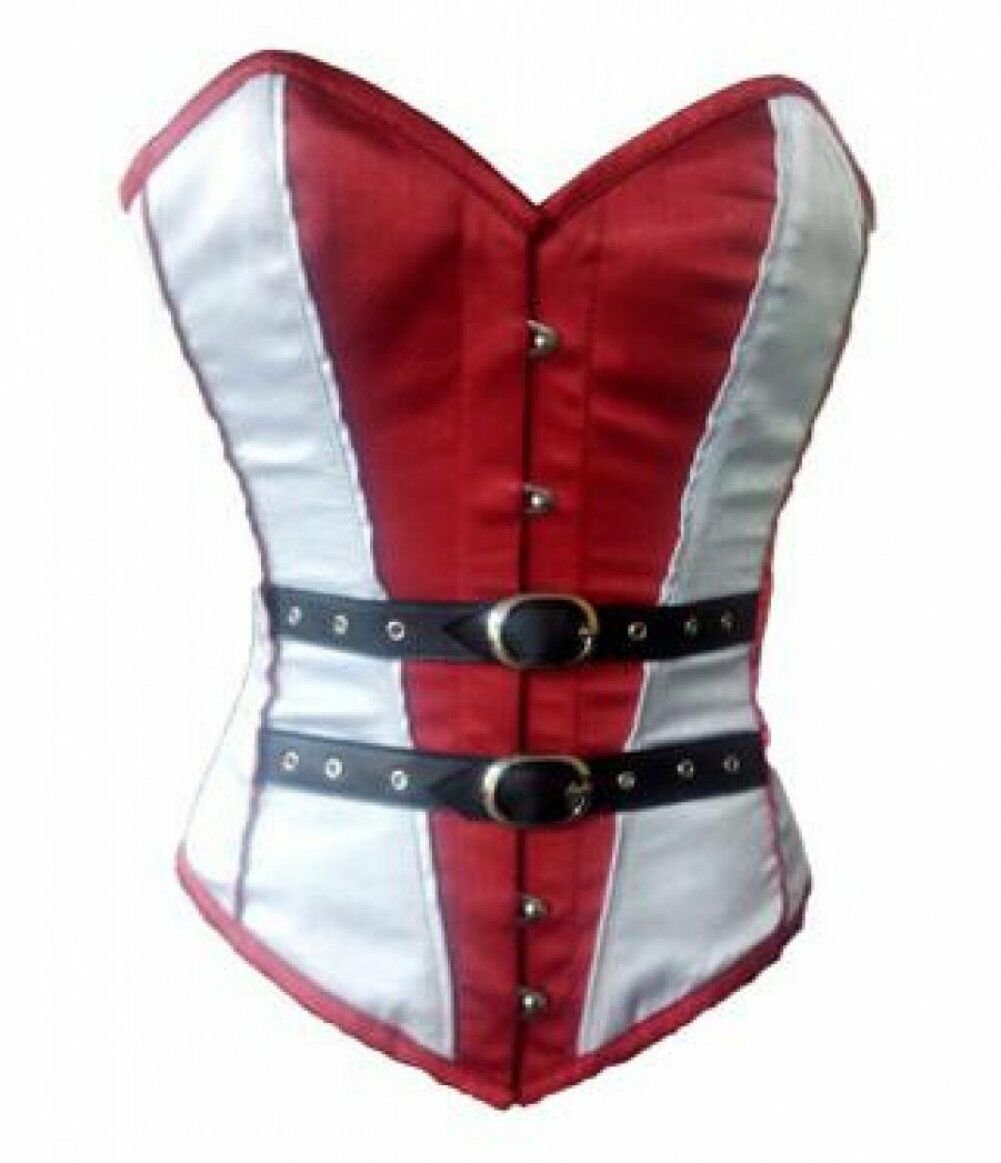 Red White Satin Black Leather Belts Overbust PLUS SIZE Corset Waist Cincher