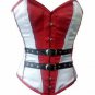 Red White Satin Black Leather Belts Overbust PLUS SIZE Corset Waist Cincher