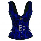 Blue Satin Black Net Goth PLUS SIZE Corset Waist Shaper Bustier Overbust Costume