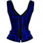 Blue Satin Black Net Goth PLUS SIZE Corset Waist Shaper Bustier Overbust Costume