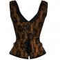 Brown Satin Black Net Goth PLUS SIZE Corset WaistShaper Bustier Overbust Costume