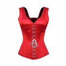 Red Satin Shoulder Strap Front White Lace Goth PLUS SIZE Corset Costume Overbust