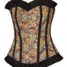 Cotton Lily Printed Black Satin Frills Christmas Burlesque Overbust Corset Top