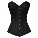 Black Satin Double Bone Goth Christmas Costume Burlesque LONG Overbust Corset