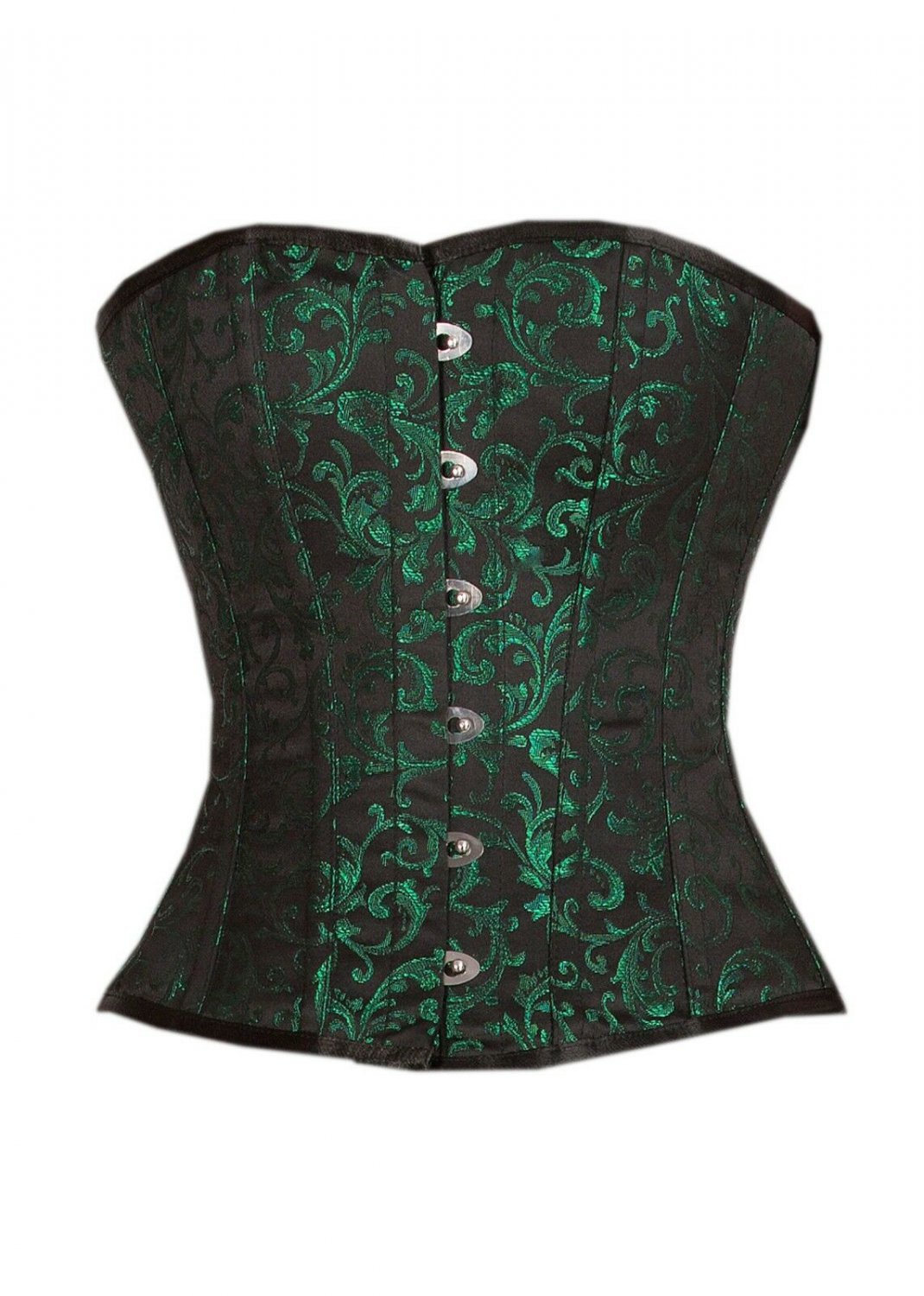 Green Black Brocade Gothic Burlesque Party Costume Overbust PLUS SIZE Corset