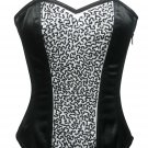 Black White Satin Sequins Christmas Burlesque Overbust Corset Waist Cincher