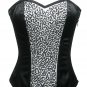 Black White Satin Sequins Christmas Burlesque Overbust Corset Waist Cincher