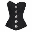 Black Denim Goth Steampunk Christmas Costume Overbust Corset Waist Training