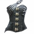 Black Brocade Leather Straps Steampunk Fantasy Christmas Costume Overbust Corset