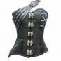 Black Brocade Leather Straps Steampunk Fantasy Christmas Costume Overbust Corset