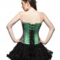 Green Satin Sequins Handmade Burlesque Christmas Overbust Corset Waist Training