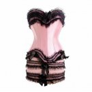 Baby Pink Satin Black Frill Burlesque Costume PLUS SIZE Dress Overbust Corset
