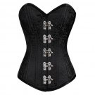 Brocade Black Steel Boned LONGLINE Gothic Steampunk PLUS SIZE Corset Overbust